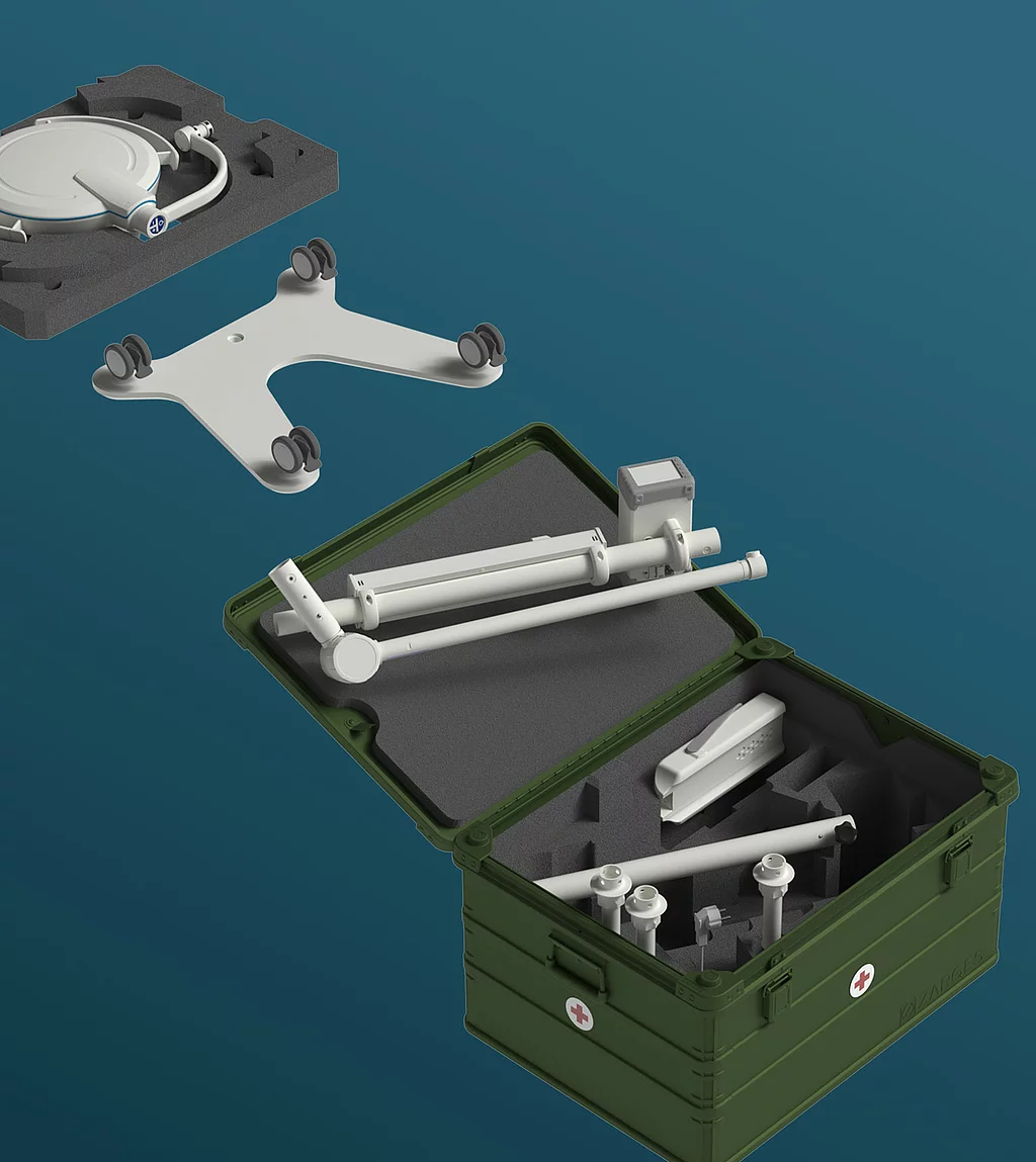 Gesco: Foto: Einzelteile des Federarm 5 zur Verpackung in einer robusten Transportkiste